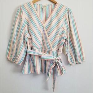 NWT St. John's Bay Stripe Faux Wrap Seersucker Blouse